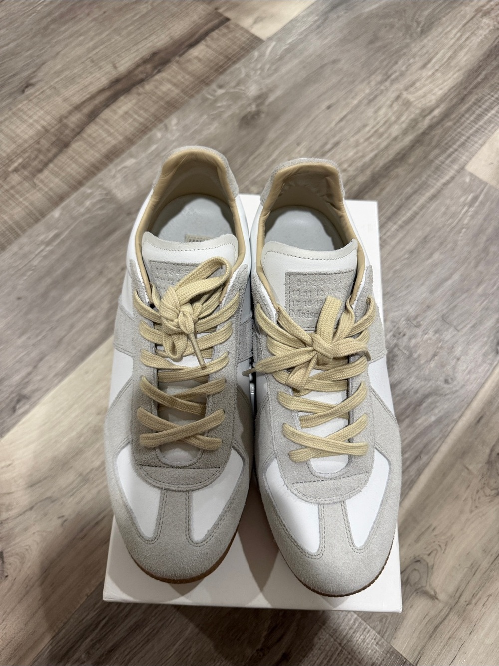 Maison Martin Margiela White and Light Gray Leather & Suede Sneakers - Picture 3 of 5